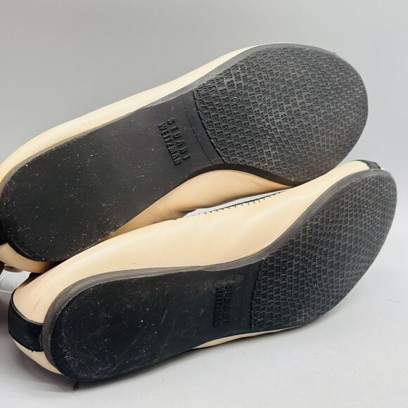 Stuart Weitzman Shoes Women 6.5 Beige Black Leather Ballet Flats Cap Toe Slip On - Picture 8 of 11
